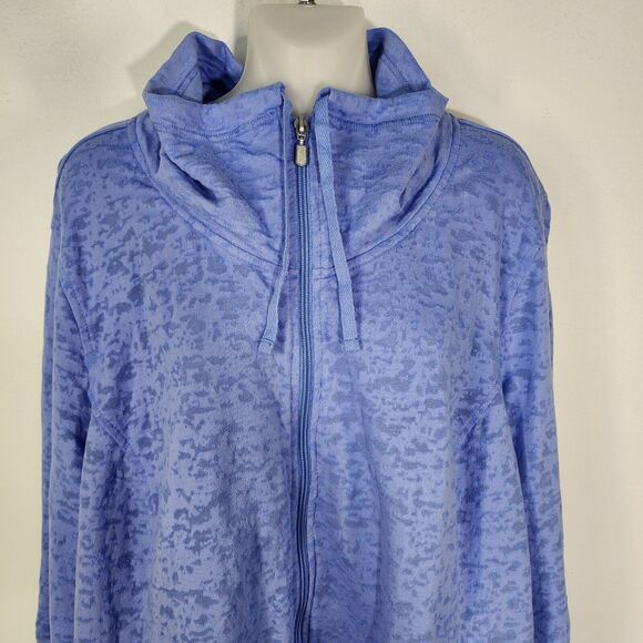 Exertek Jacket Womans Size 3X Baby Blue Burnout Cotton Blend Full Zip Roll Tab - Picture 3 of 11